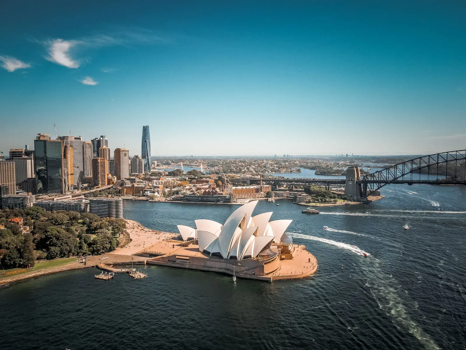 Sydney Harbour and the Opera House from the air