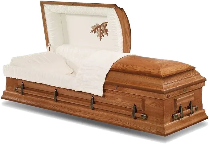 Golden Leaf Oak casket, solid oak, shaded topaz, satin finish