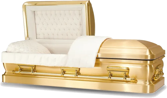 Majestic Gold casket, 48 oz solid bronze, majestic gold finish, 14 carat gold plated hardware