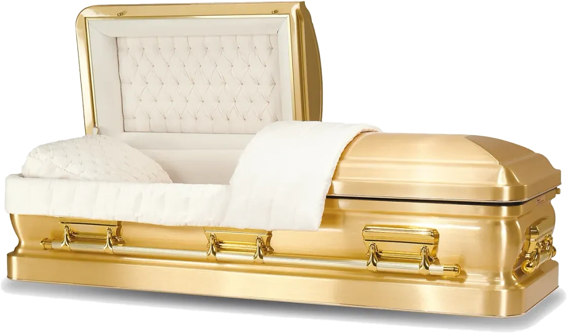 Majestic Gold casket, 48 oz solid bronze, majestic gold finish, 14 carat gold plated hardware