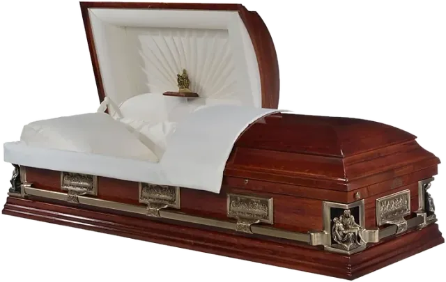 Pieta Poplar casket, solid poplar, american cherry, polished finish