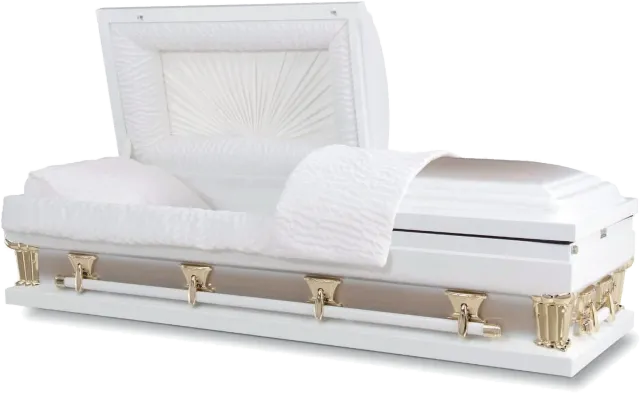 Ridgeland Sunset White Gold casket, 18 gauge steel, white and gold finish