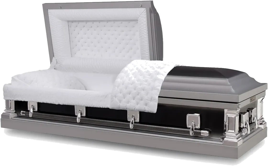 Twilight Silver casket, 18 gauge steel, ebony and silver finish