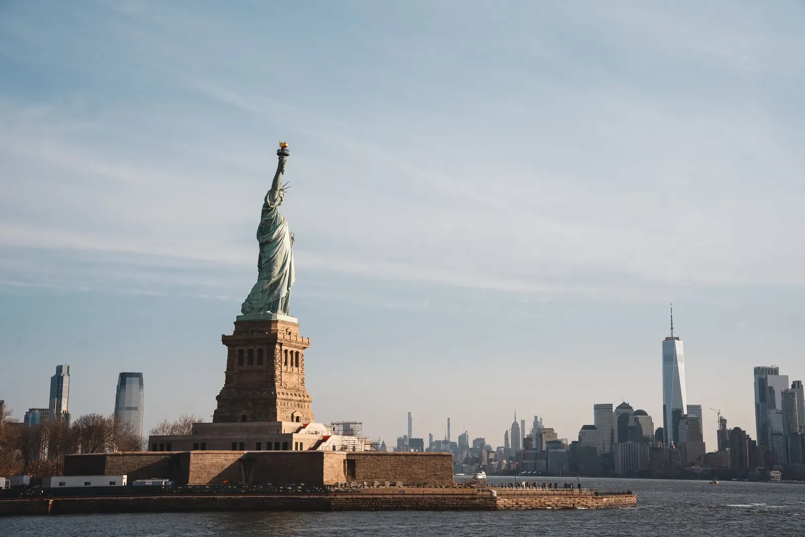 The Statue of Liberty and the Manhattan skyline
