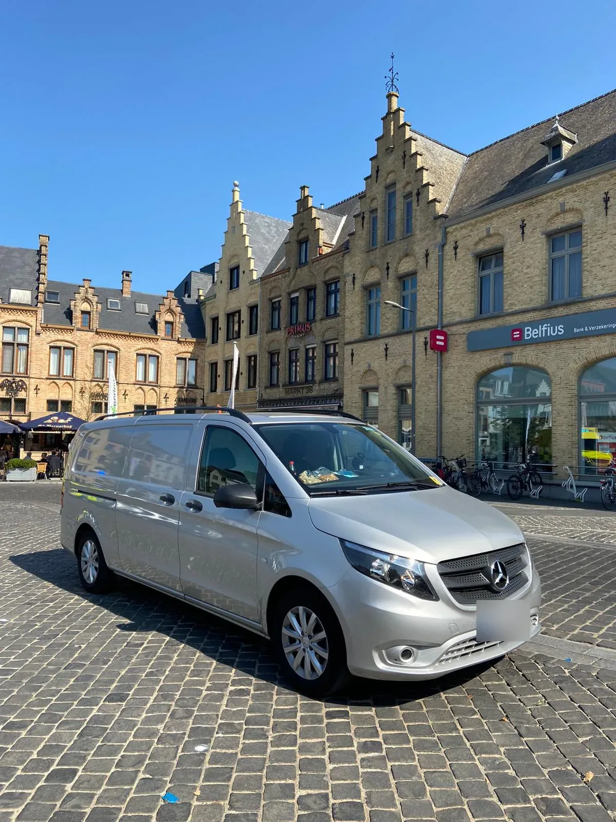 Our funeral ambulance in a town square in Belgium