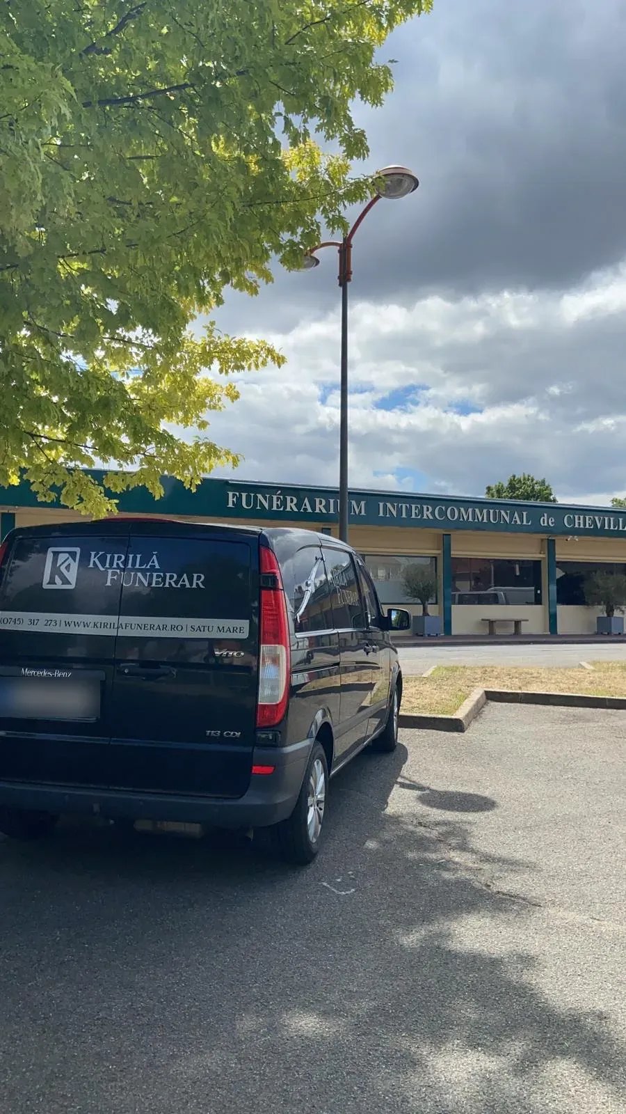 Our funeral ambulance outside a funeral home in France