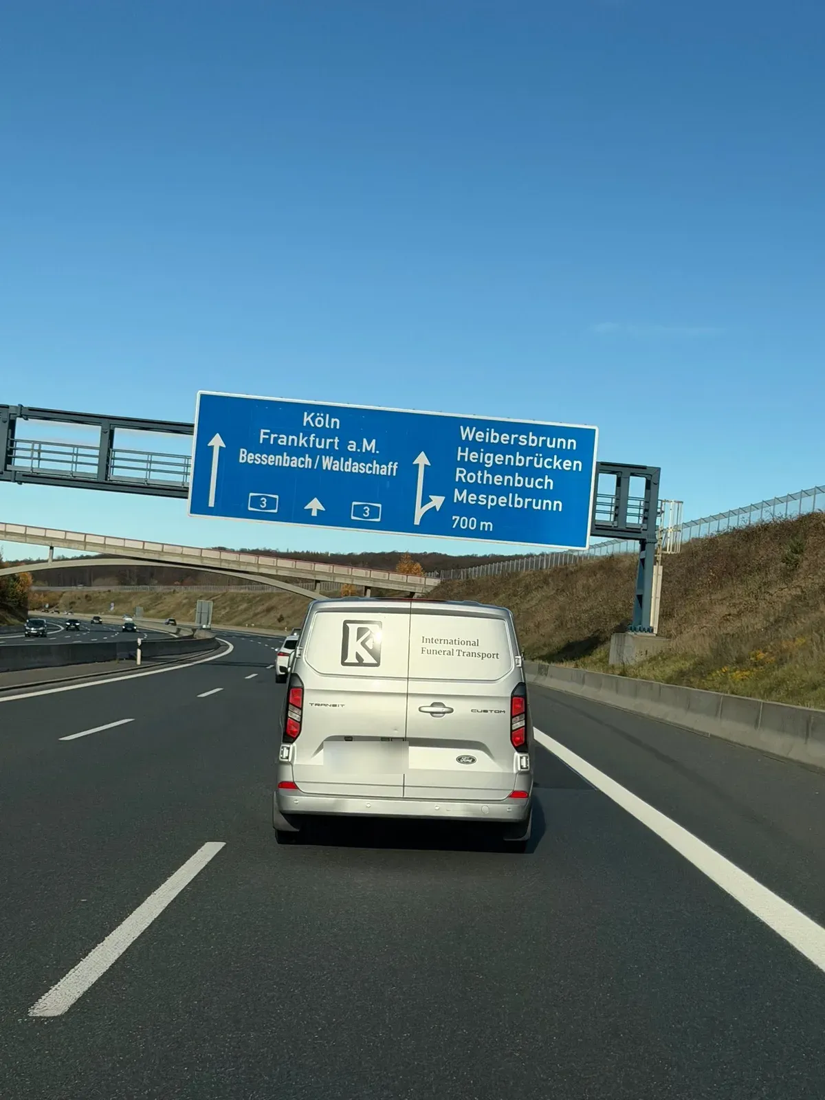 Our funeral ambulance on a motorway in Germany