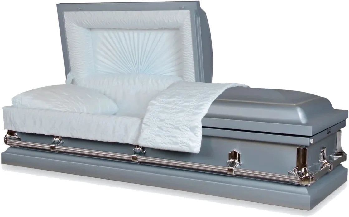 Warren Blue casket, 20 gauge steel, blue and silver finish, fixed bar hardware