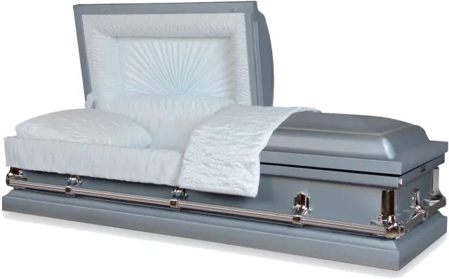 Warren Blue casket, 20 gauge steel, blue and silver finish, fixed bar hardware