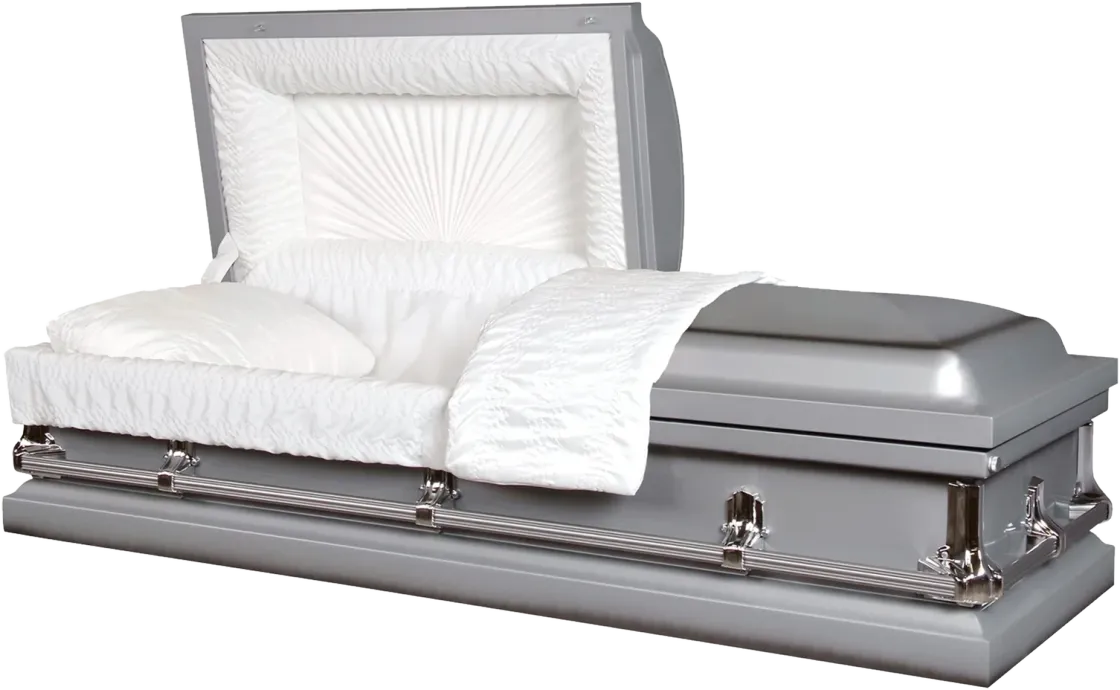 Warren Silver casket, 20 gauge steel, silver finish, fixed bar hardware