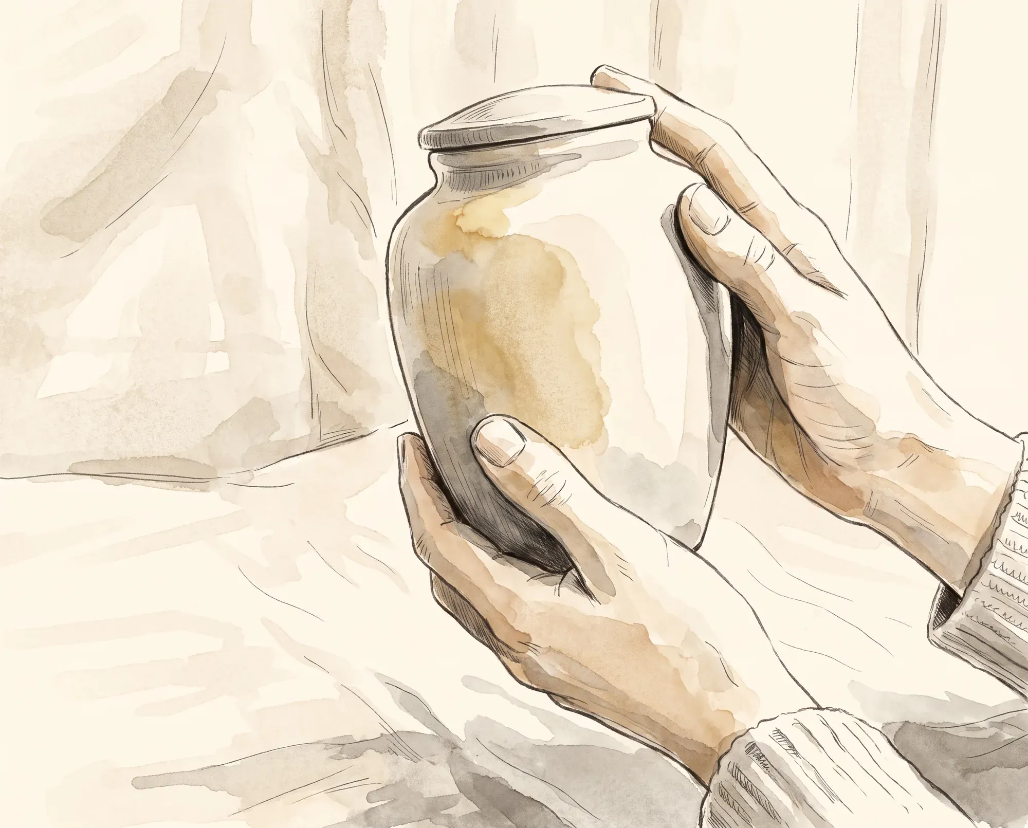 An urn held in two hands