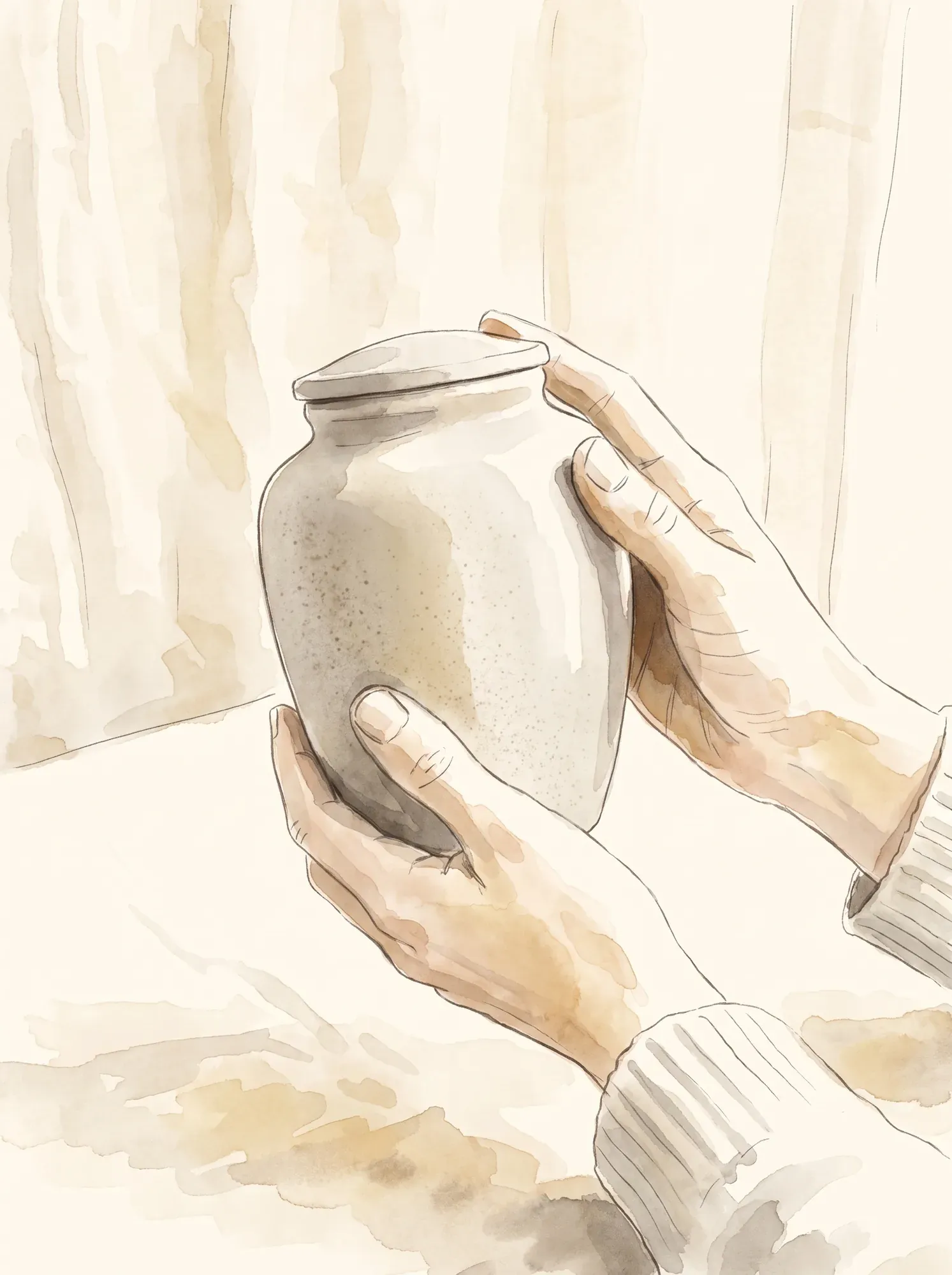 An urn held in two hands