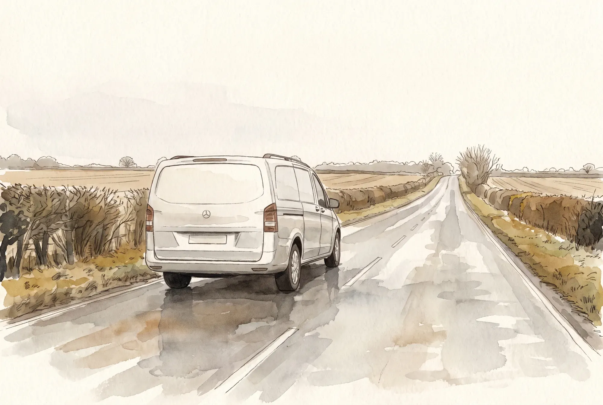 Our funeral ambulance on an English country road