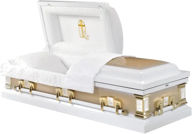 White Gold Praying Hands casket, 20 gauge steel, white gold finish