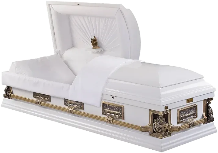 White Pieta Poplar casket, solid poplar, pure white, high gloss finish